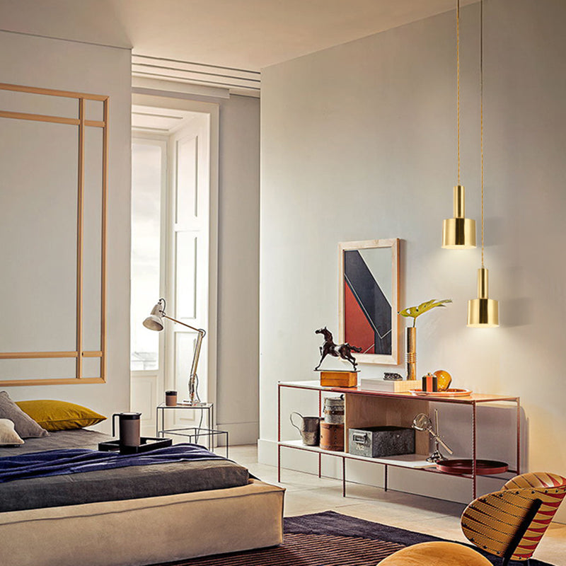 Lámpara de colgante de cilindro de hierro de luz de luz de un solo colgante moderno en oro en oro