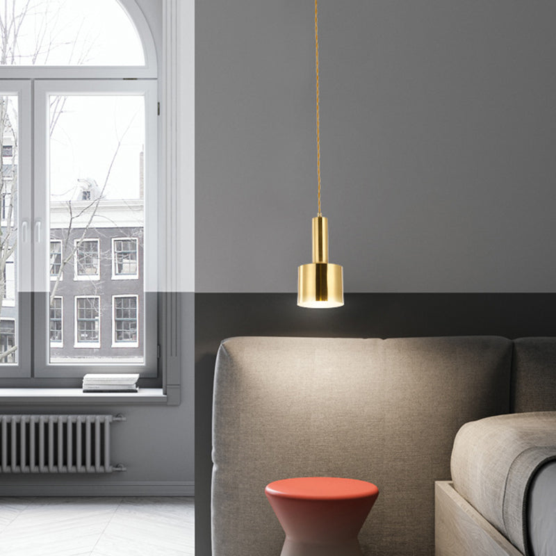 Lámpara de colgante de cilindro de hierro de luz de luz de un solo colgante moderno en oro en oro