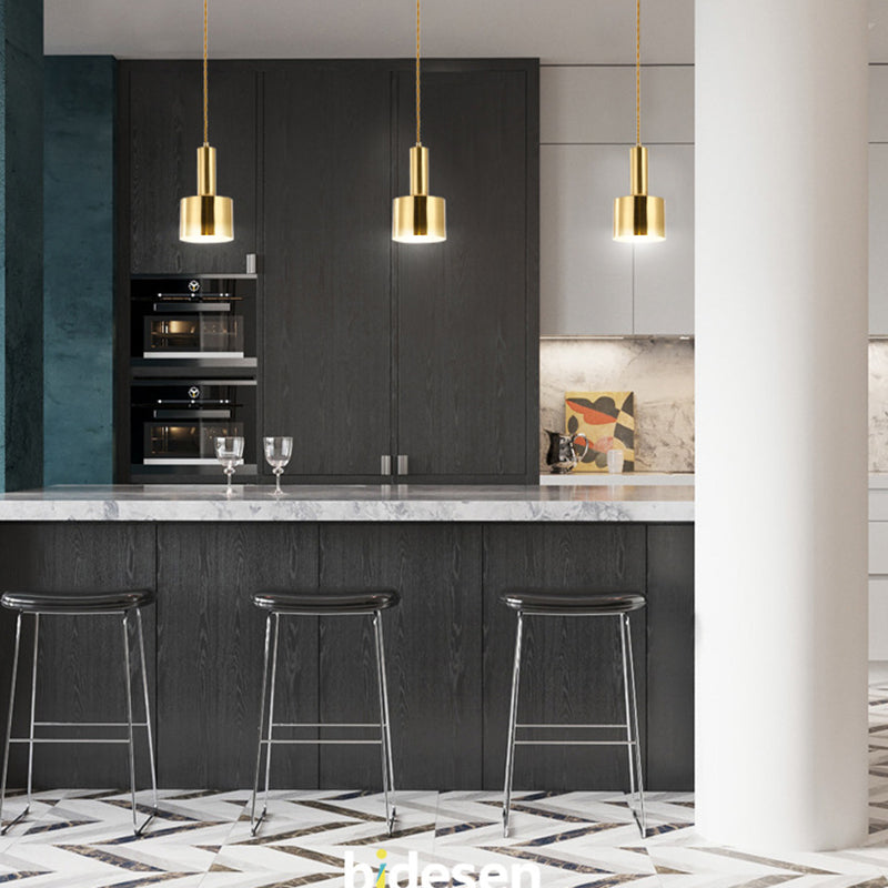 Lámpara de colgante de cilindro de hierro de luz de luz de un solo colgante moderno en oro en oro