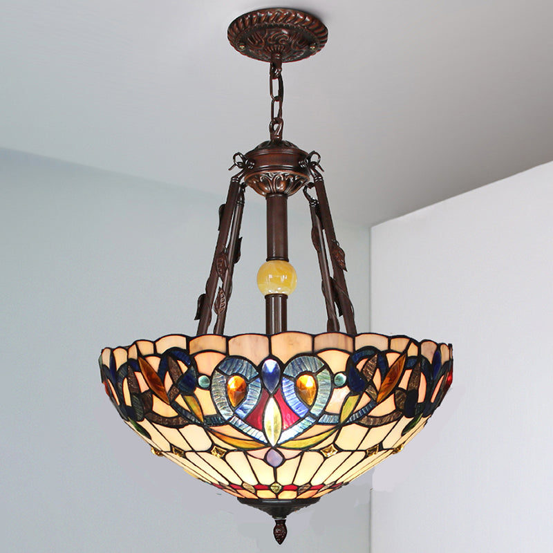Bol inversé en vitrail suspendu lustre luminaire de style Tiffany Tiffany