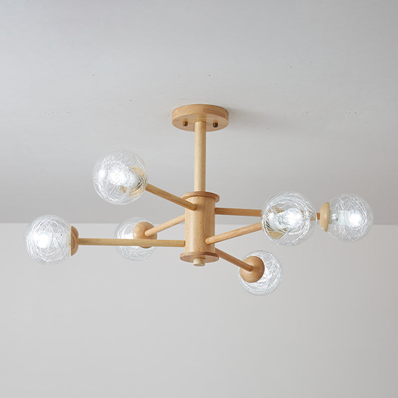 Kreativer einfacher Stil hölzerner Kronleuchter Decke hängende Licht mit Glasschatten