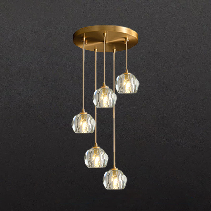 Postmodern Crystal Pendant Light Brass Finish Hanging Lamp with Adjustable Hanging Cord