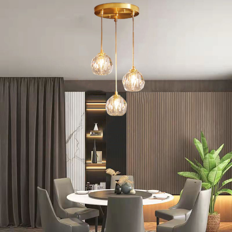 Postmodern Crystal Pendant Light Brass Finish Hanging Lamp with Adjustable Hanging Cord