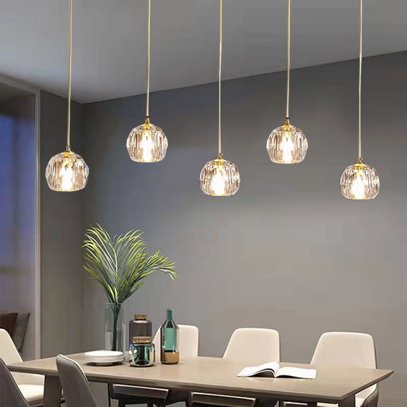 Postmodern Crystal Pendant Light Brass Finish Hanging Lamp with Adjustable Hanging Cord