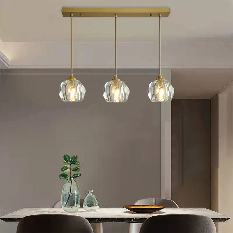 Postmodern Crystal Pendant Light Brass Finish Hanging Lamp with Adjustable Hanging Cord