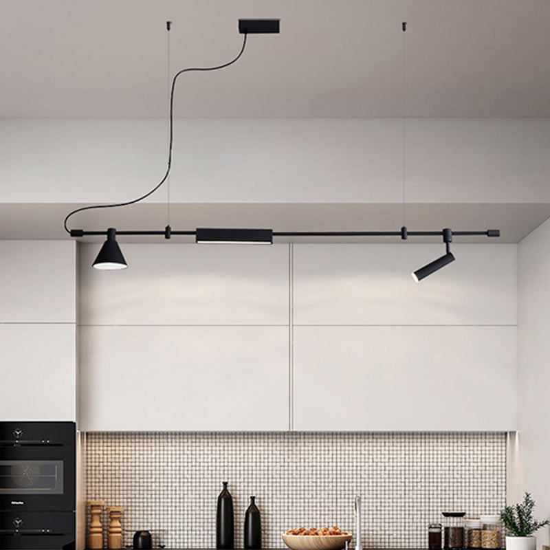 Modern Style Linear Shaped Island Pendant Metal Black Island Light for Restaurant