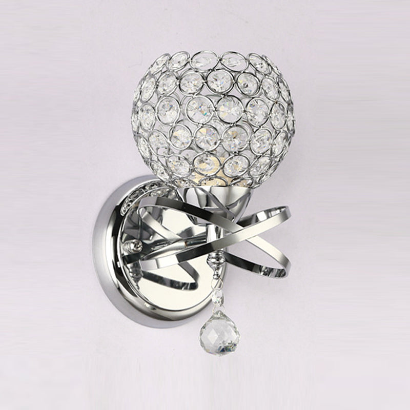 Ball Sconce Light for Bedroom One-Light Antique Style Clear Crystal Wall Lighting