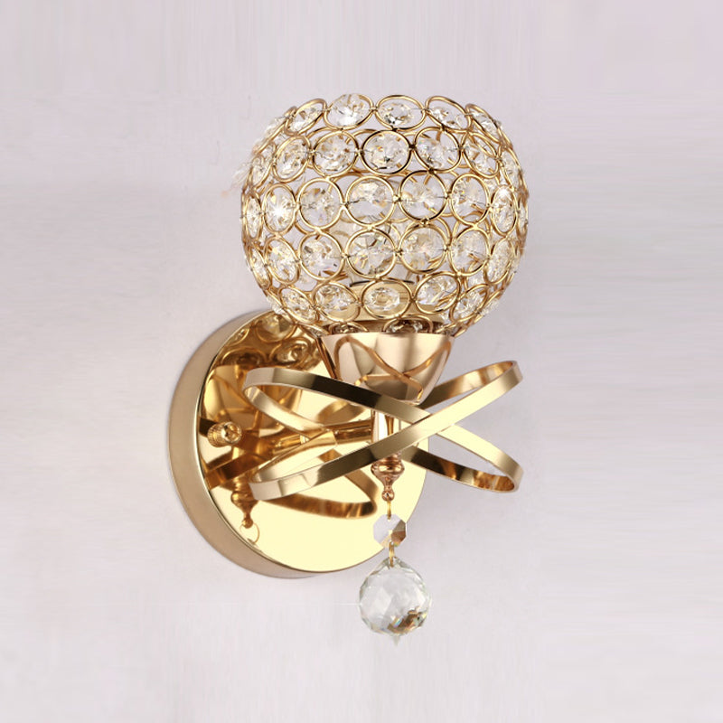 Ball Sconce Light for Bedroom One-Light Antique Style Clear Crystal Wall Lighting