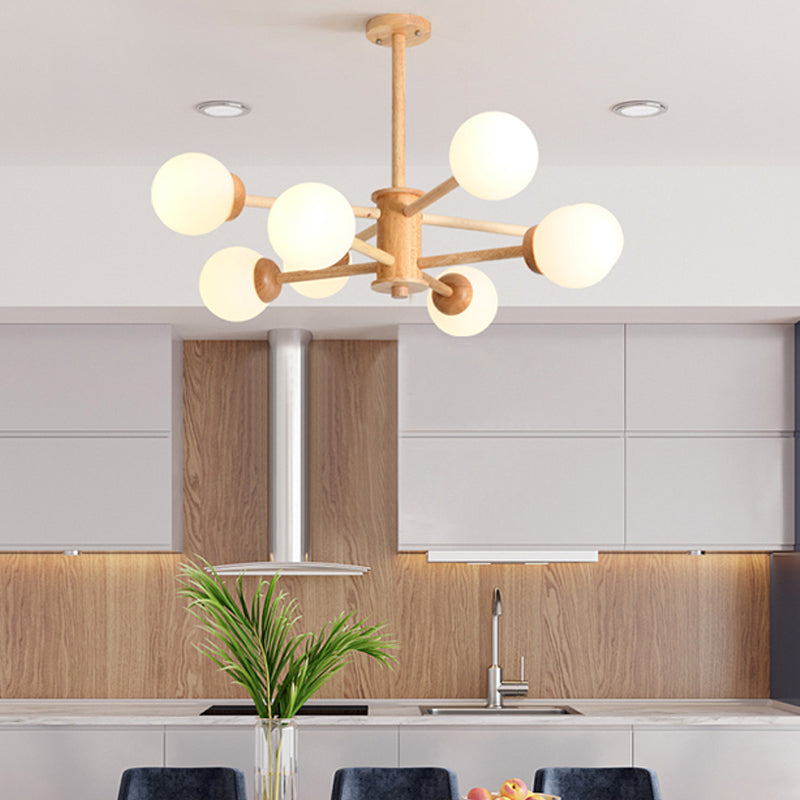 Zeitgenössische hölzerne Kronleuchter Decke Hängende Leuchte mit einstellbarem Federdraht