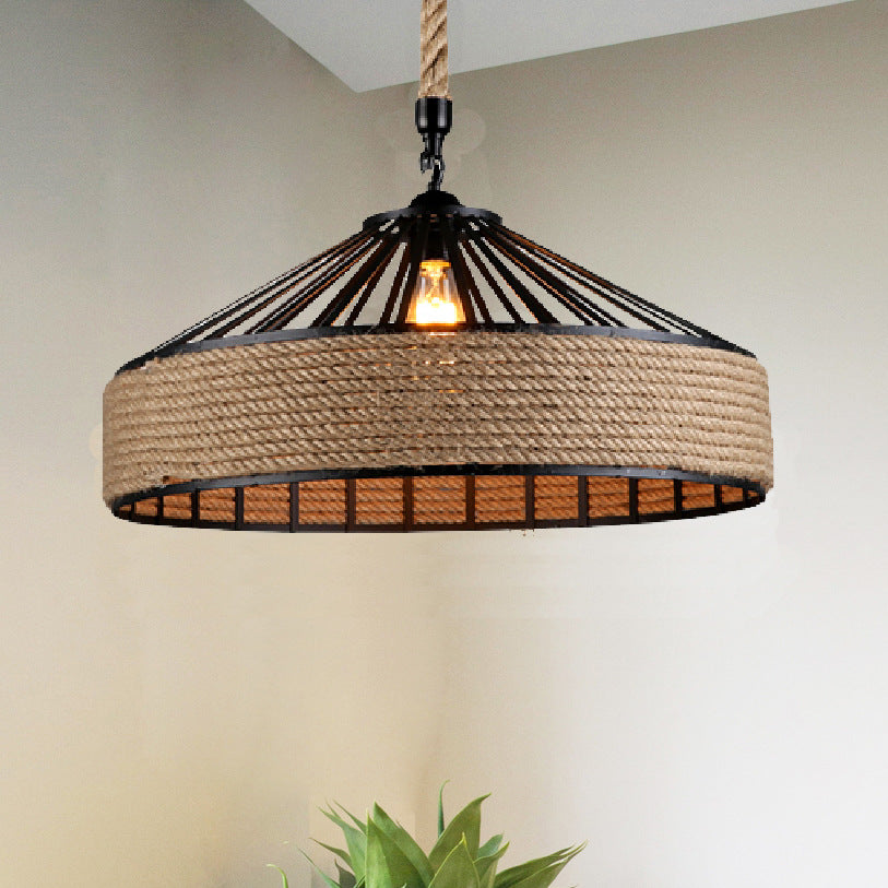 1 Light Pendant Lighting Industrial Style Drum Shape Rope Hanging Ceiling Light