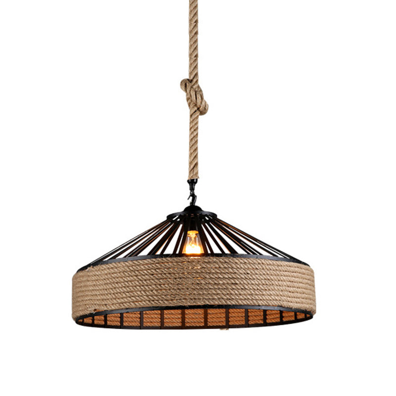 1 lichte hanglampverlichting industriële stijl trommelvorm touwhangend plafondlicht