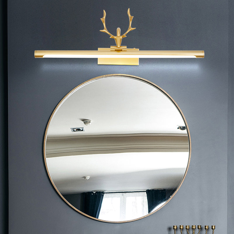 LED Copper Mirror Lamp American Retro Style Bathroom Toilet Antler Mirror Light Fixture