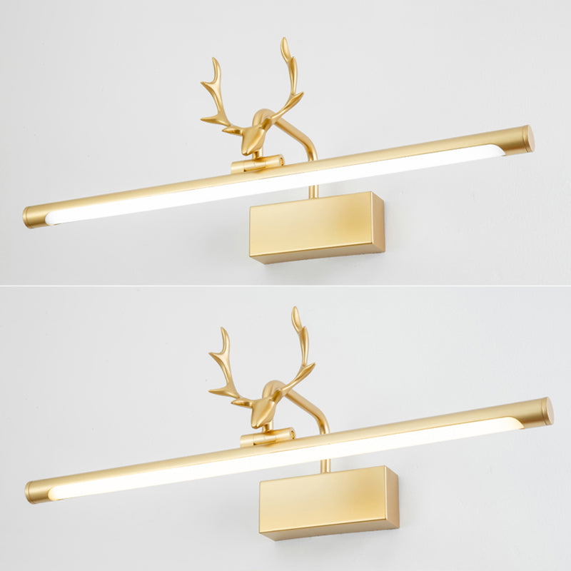 LED Copper Mirror Lamp American Retro Style Bathroom Toilet Antler Mirror Light Fixture