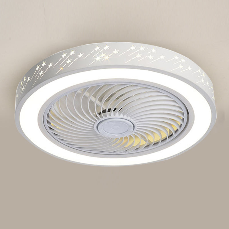 Weiße trommelförmige Lüfterlampe Nordic LED Metal Semi Flush Leuchte für Schlafzimmer
