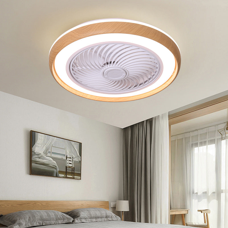Holz Finish Runde Lüfter Lampe Nordic Metall LED Semi Flush Montiertes Licht für Schlafzimmer