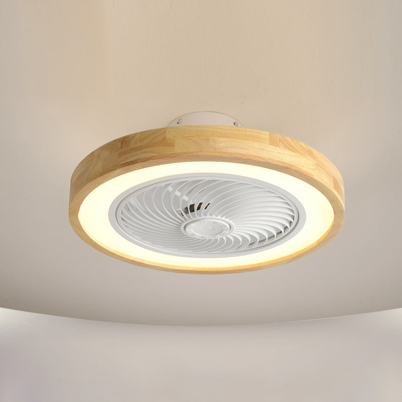 Holz Finish Runde Lüfter Lampe Nordic Metall LED Semi Flush Montiertes Licht für Schlafzimmer