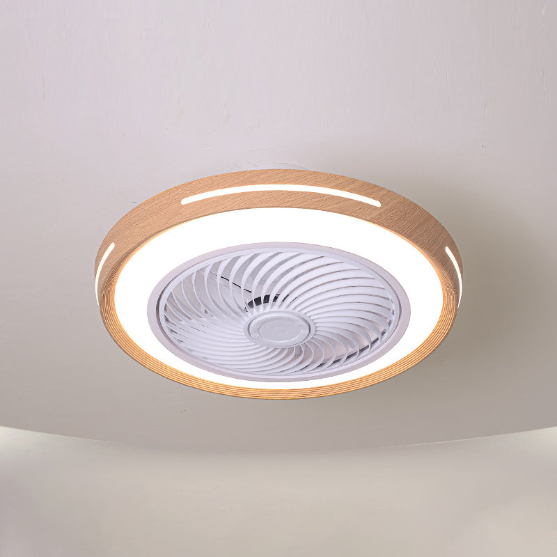 Holz Finish Runde Lüfter Lampe Nordic Metall LED Semi Flush Montiertes Licht für Schlafzimmer