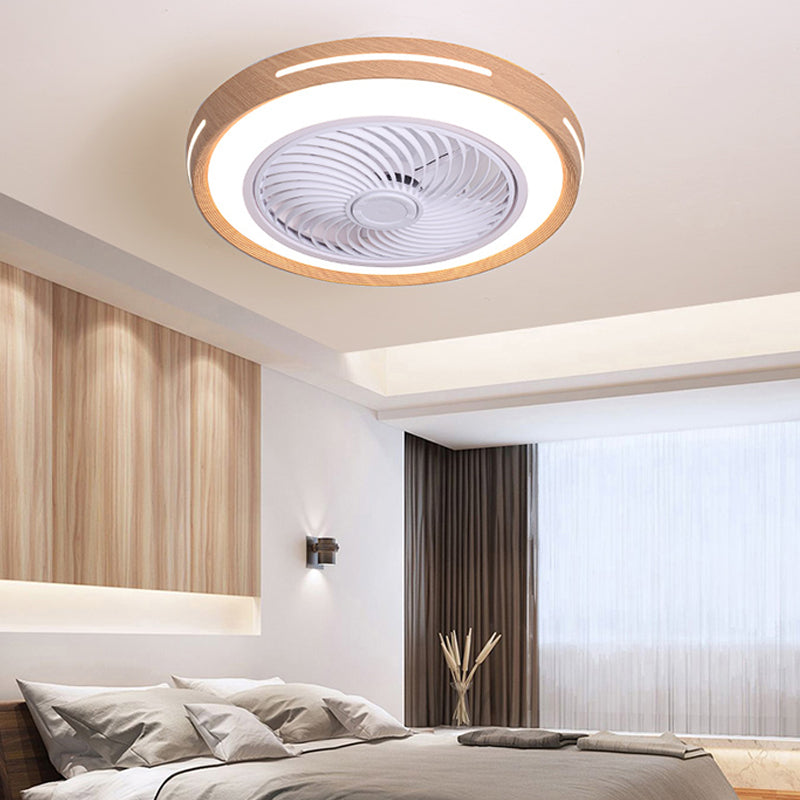 Holz Finish Runde Lüfter Lampe Nordic Metall LED Semi Flush Montiertes Licht für Schlafzimmer