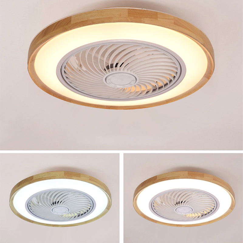 Holz Finish Runde Lüfter Lampe Nordic Metall LED Semi Flush Montiertes Licht für Schlafzimmer