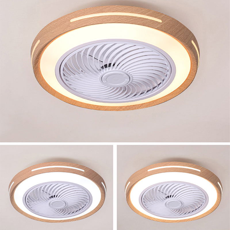 Holz Finish Runde Lüfter Lampe Nordic Metall LED Semi Flush Montiertes Licht für Schlafzimmer