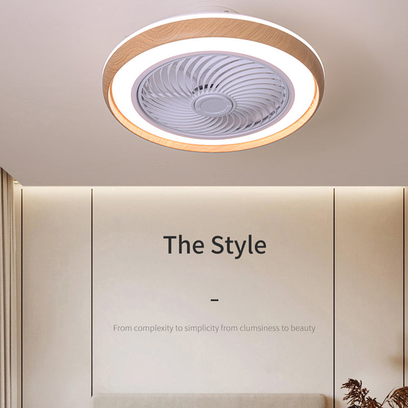 Holz Finish Runde Lüfter Lampe Nordic Metall LED Semi Flush Montiertes Licht für Schlafzimmer