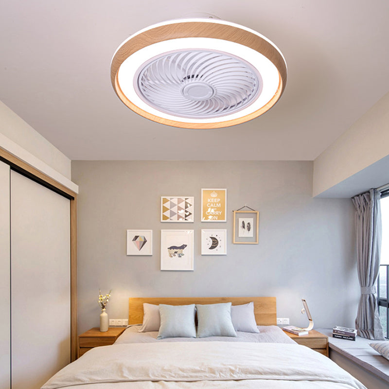 Holz Finish Runde Lüfter Lampe Nordic Metall LED Semi Flush Montiertes Licht für Schlafzimmer