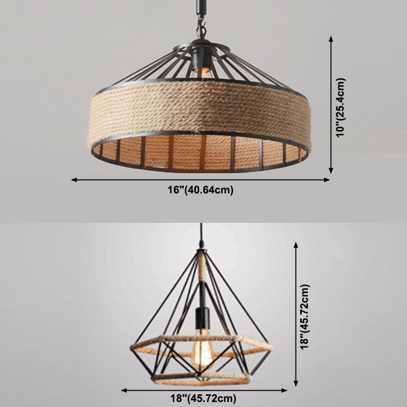 Geometric Rope Pendant Light Fixture Retro-Style Restaurant Pendant Ceiling Light in Beige