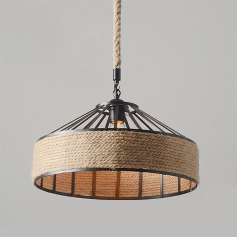 Geometric Rope Pendant Light Fixture Retro-Style Restaurant Pendant Ceiling Light in Beige