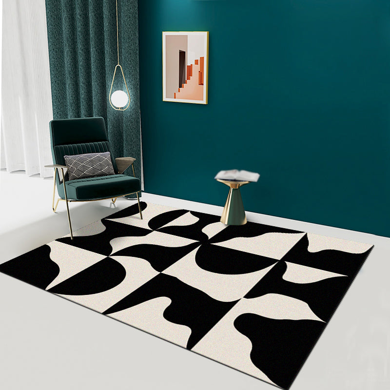 Minimalist Carpet Unique Contrast Panel Area Rug Polyester Stain Resistant Carpet for Living Room