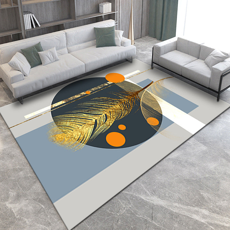 Wealthy Modern Rug Gold Graphic Indoor Rug Washable Rug for Drawing Room