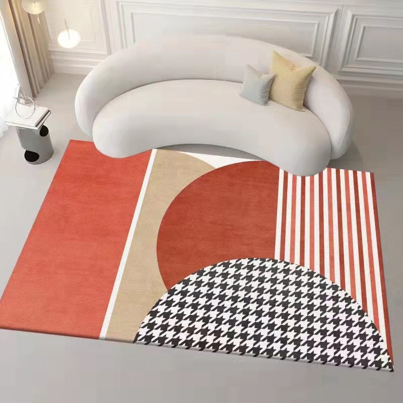 Light Orange Casual Rug Polyester Striped Rug Washable Indoor Rug for Home Decoration