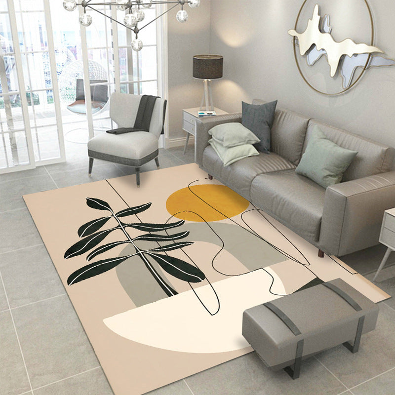 Modern Palm Leaves Print Rug Polyester Indoor Carpet Stain Resistant Area Rug for Home Decoration