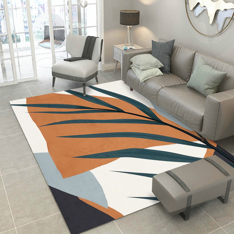 Modern Palm Leaves Print Rug Polyester Indoor Carpet Stain Resistant Area Rug for Home Decoration