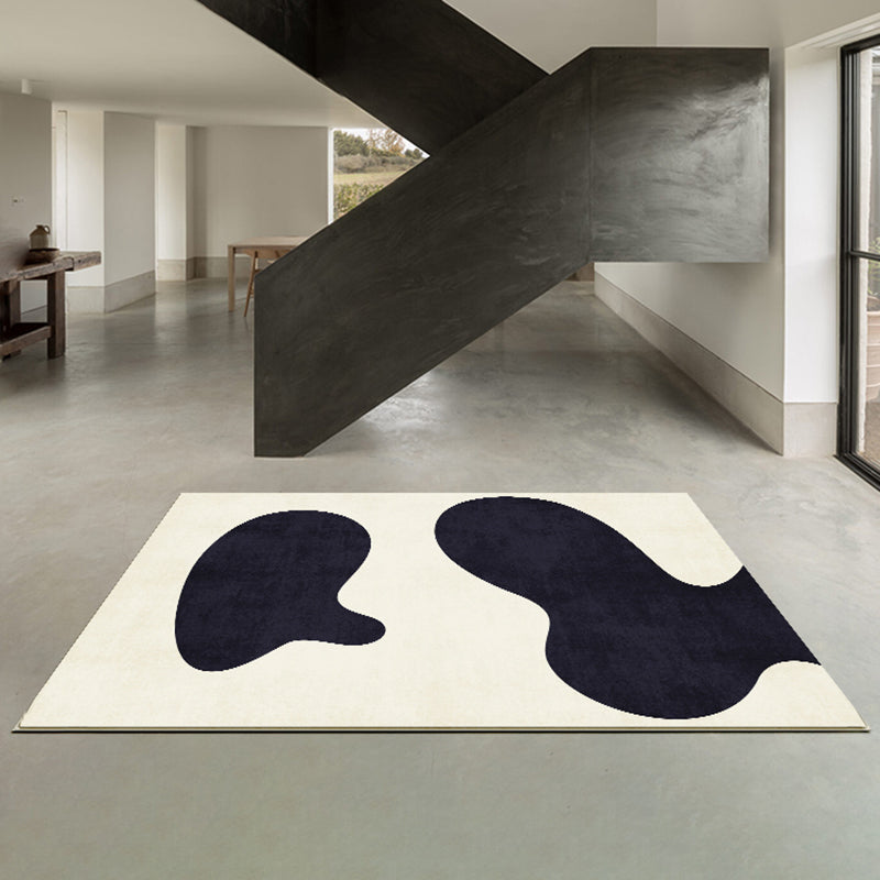 Black Living Room Area Carpet Color Block Polyester Area Rug Anti-Slip Easy Care Rug