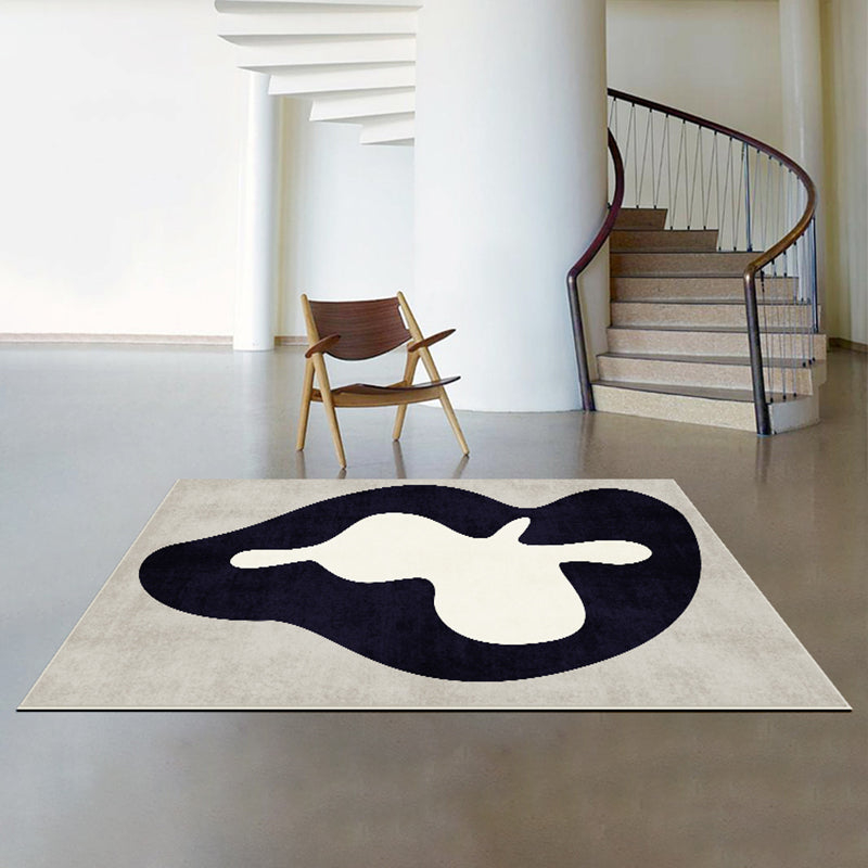 Black Living Room Area Carpet Color Block Polyester Area Rug Anti-Slip Easy Care Rug