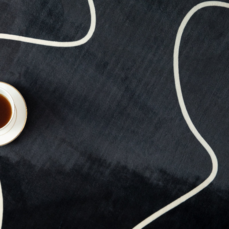 Black Living Room Area Carpet Color Block Polyester Area Rug Anti-Slip Easy Care Rug