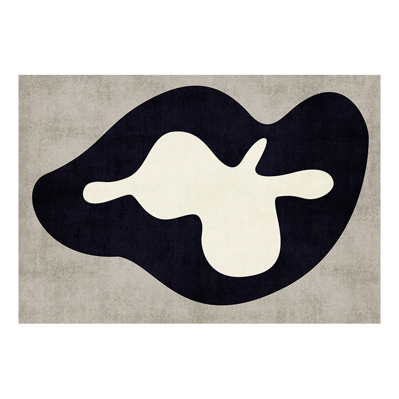 Black Living Room Area Carpet Color Block Polyester Area Rug Anti-Slip Easy Care Rug