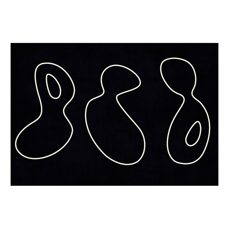 Black Living Room Area Carpet Color Block Polyester Area Rug Anti-Slip Easy Care Rug