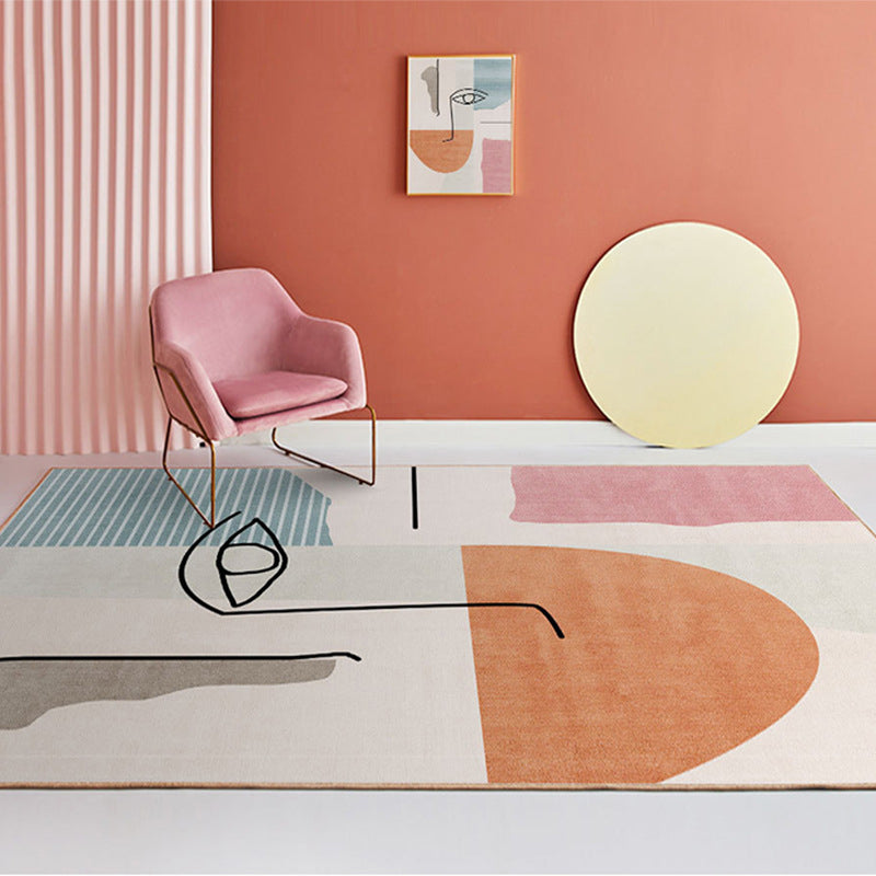 Modern Living Room Area Rug Nordic Color Block Carpet Polyester Indoor Rug with Non-Slip Backing
