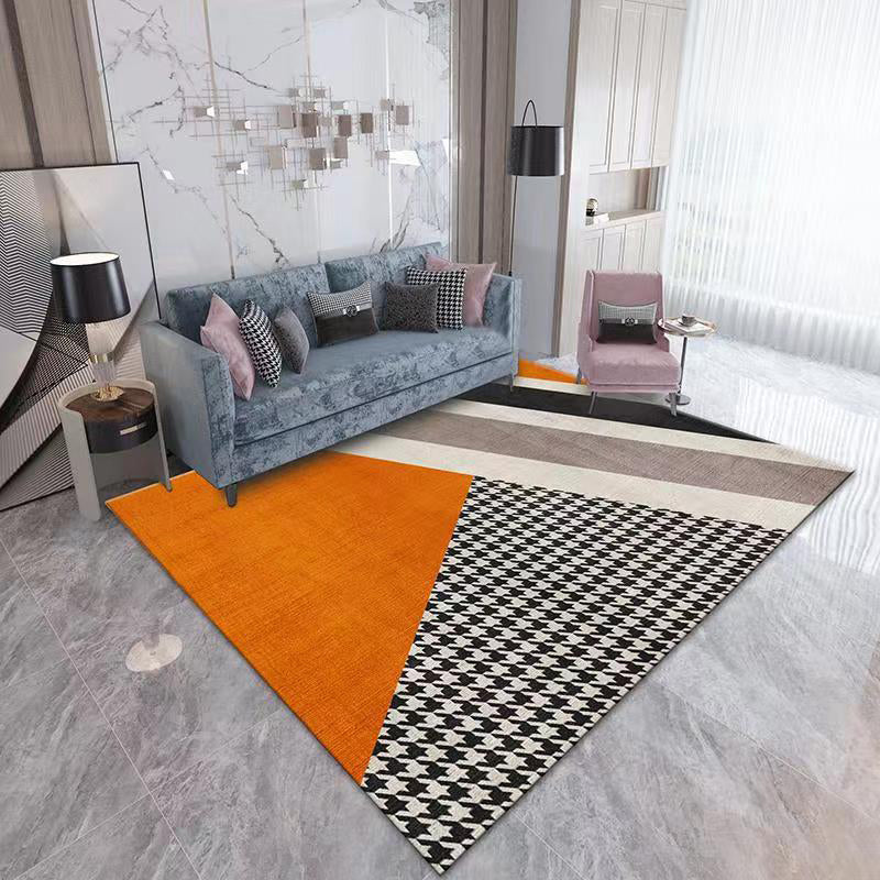Orange Tone Area Rug Luxury Color Block Polyester Carpet Stain Resistant Indoor Rug for Living Room