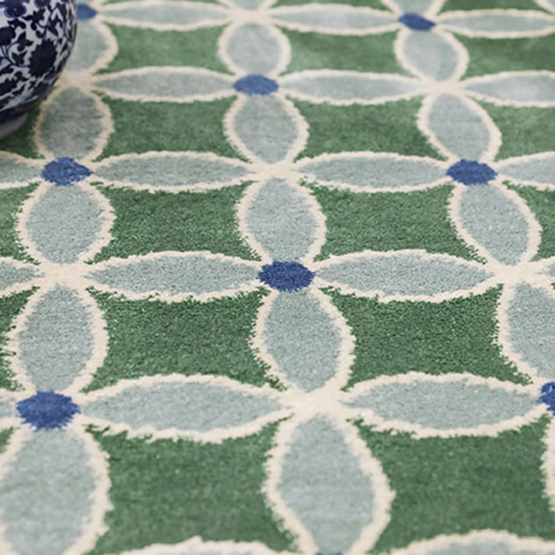 Green Living Room Area Carpet Plaid Pattern Polyester Area Rug Easy Care Washable Rug