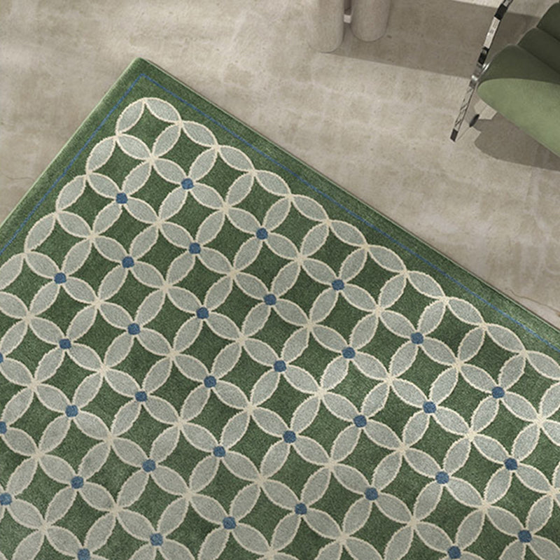 Green Living Room Area Carpet Plaid Pattern Polyester Area Rug Easy Care Washable Rug