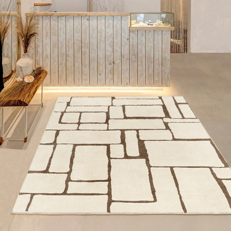 Beige Modern Area Carpet Stripe Pattern Polyester Area Rug Easy Care Washable Rug for Home Decor