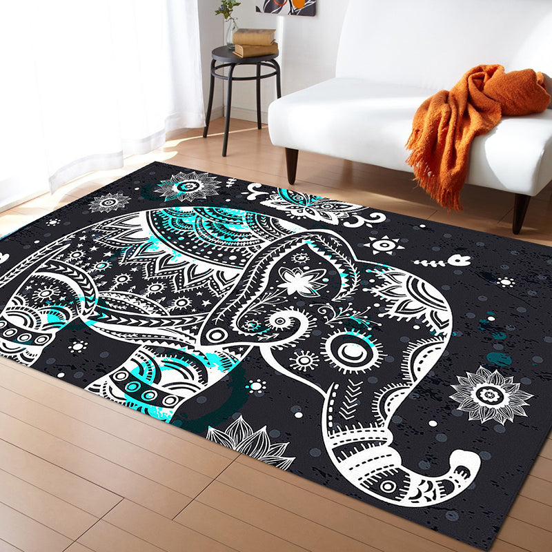 Black Modern Carpet Polyester Elephant Carpet Washable Carpet for Living Room