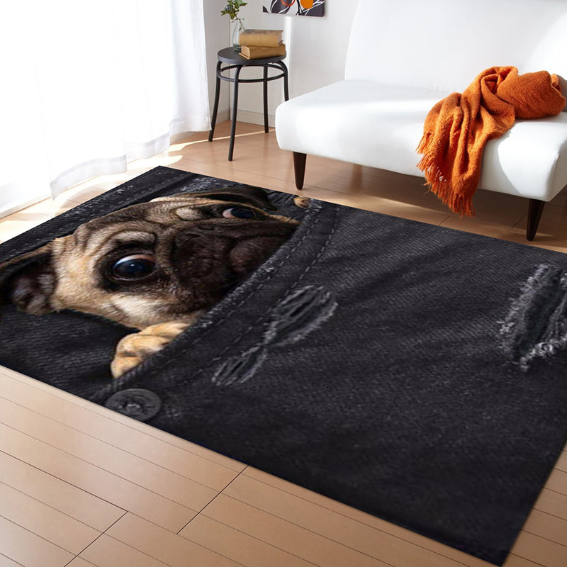 Black Modern Carpet Polyester Elephant Carpet Washable Carpet for Living Room