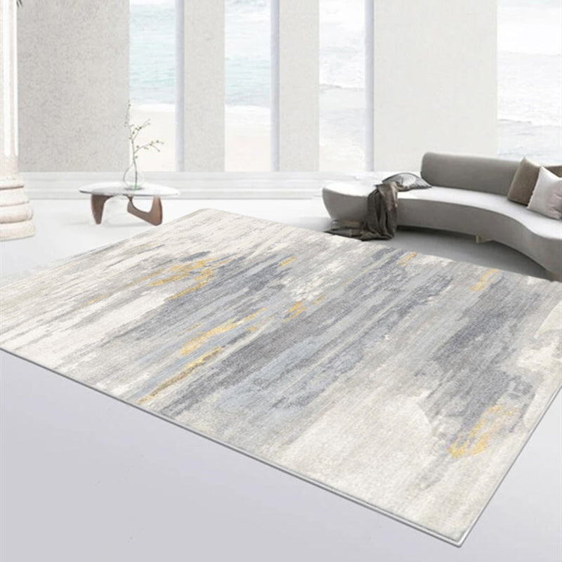 Modern Living Room Carpet Antique Gray Tone Watercolor Rug Polyster Stain Resistant Indoor Rug