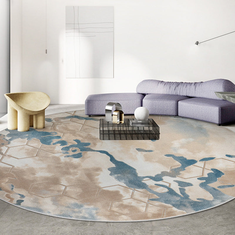 Modern Living Room Area Carpet Khaki Tie-Dye Area Rug Polyester Stain Resistant Rug