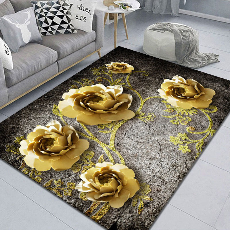 Victoria Flowers Print Area Rug Polyester Carpet Stain Resistant Indoor Rug for Home Decoration