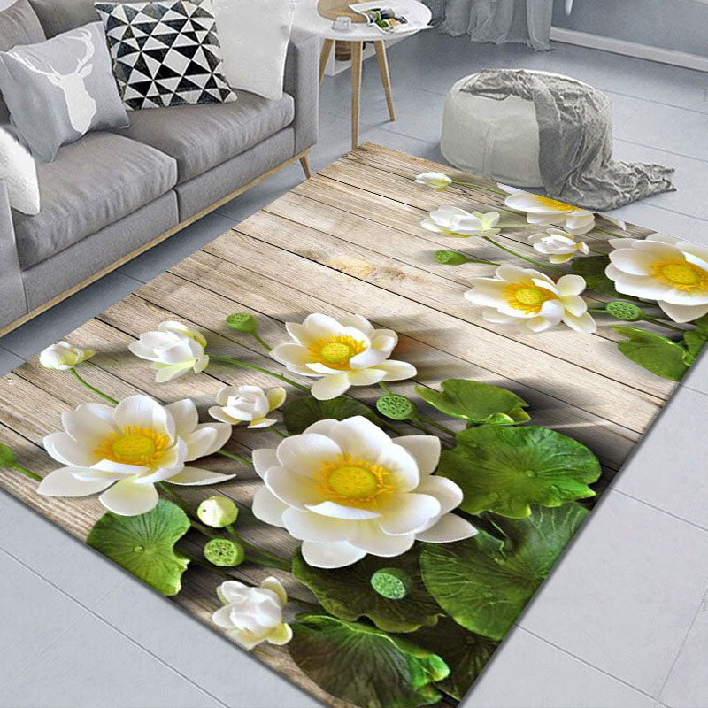 Contemporary Floral Print Rug Polyester Area Carpet Stain Resistant Indoor Rug for Living Room