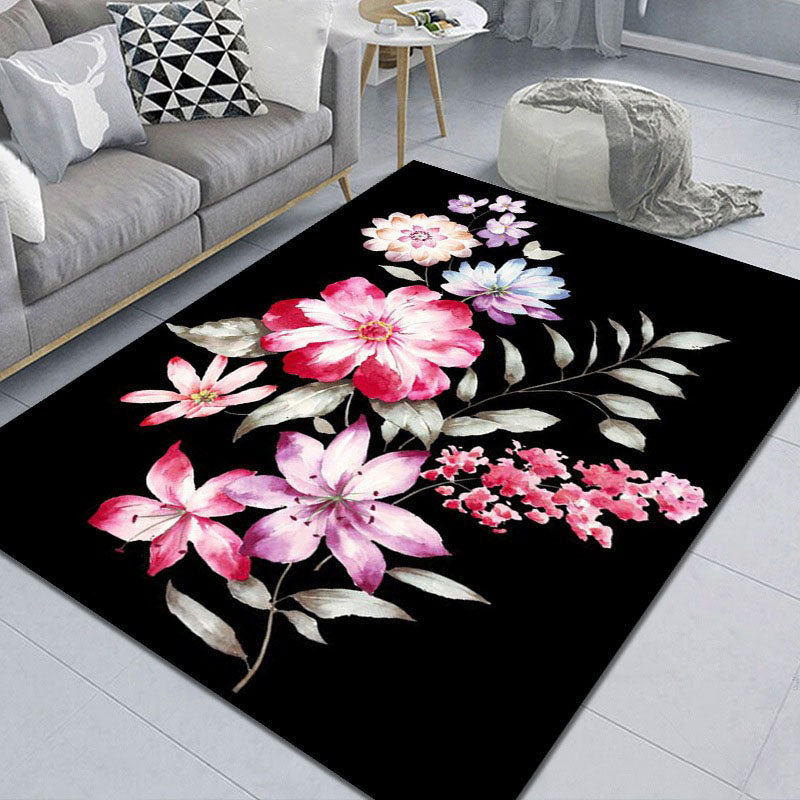 Contemporary Floral Print Rug Polyester Area Carpet Stain Resistant Indoor Rug for Living Room